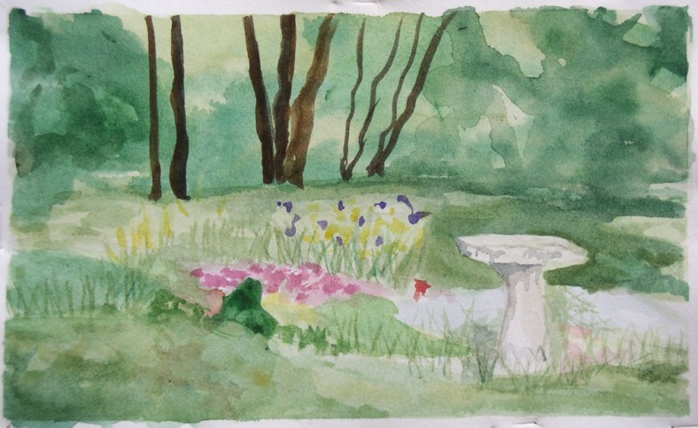 Garden Bird Bath - watercolor